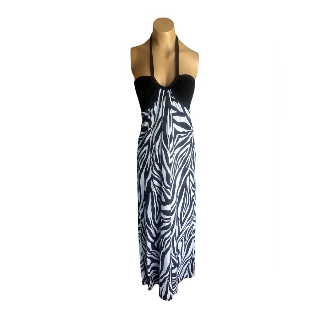 Black and White Zebra Print Halter Dress